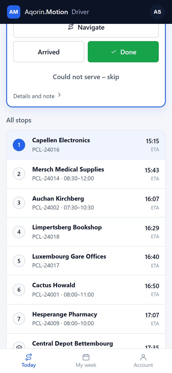 Driver app: all stops of the route