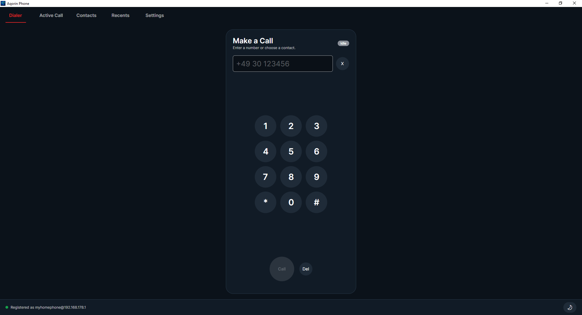 Aqorin Phone dialer screen