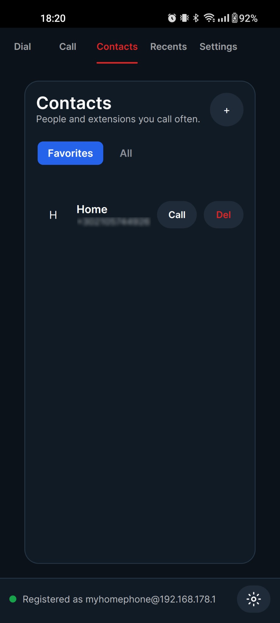 Android contacts screen