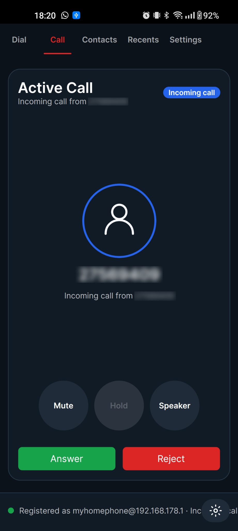 Android incoming call screen