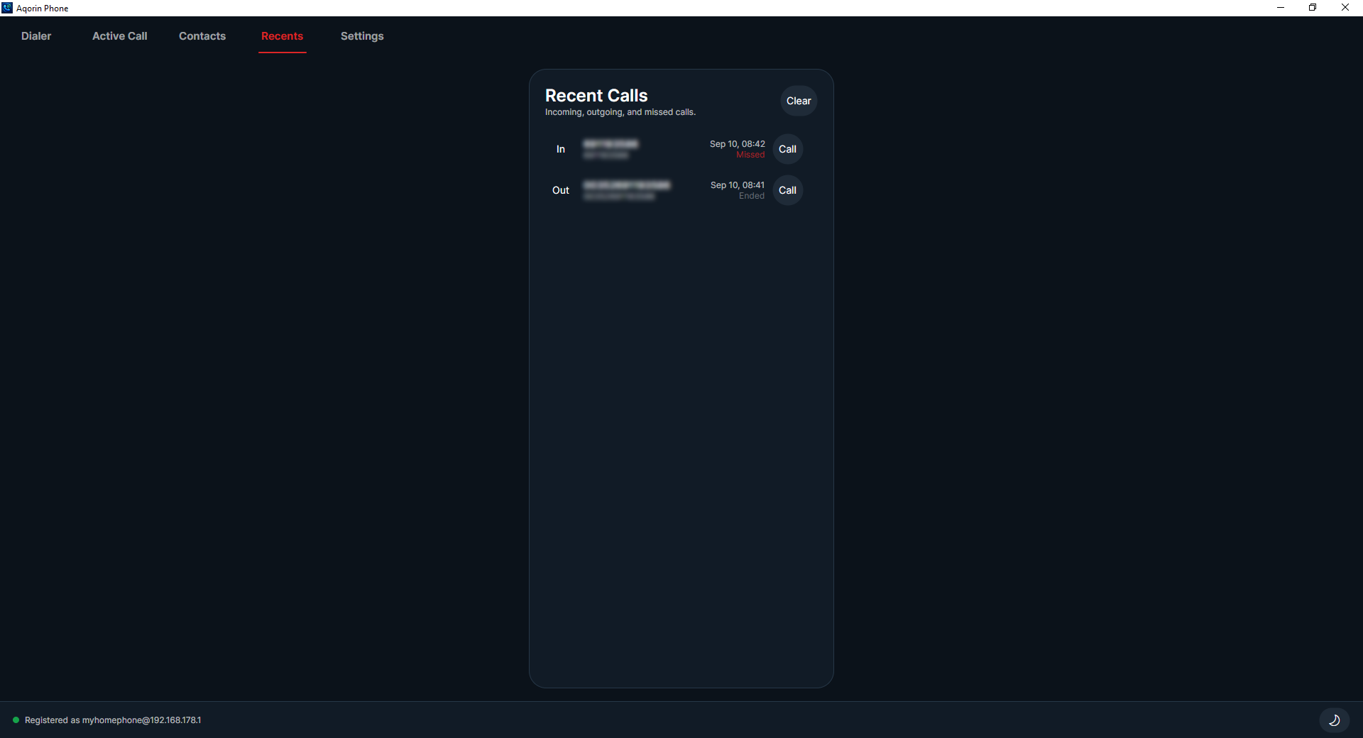 Recent call history