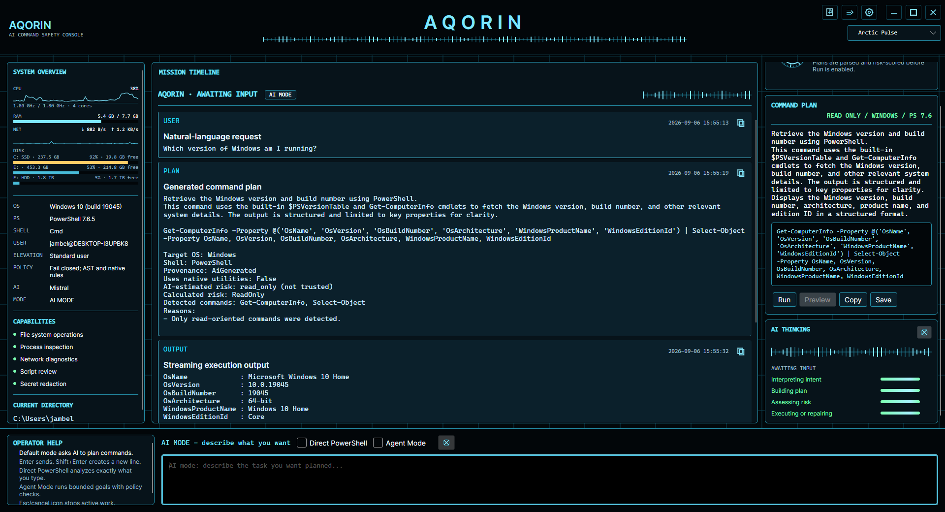 AQORIN AI Mode answering a Windows version question
