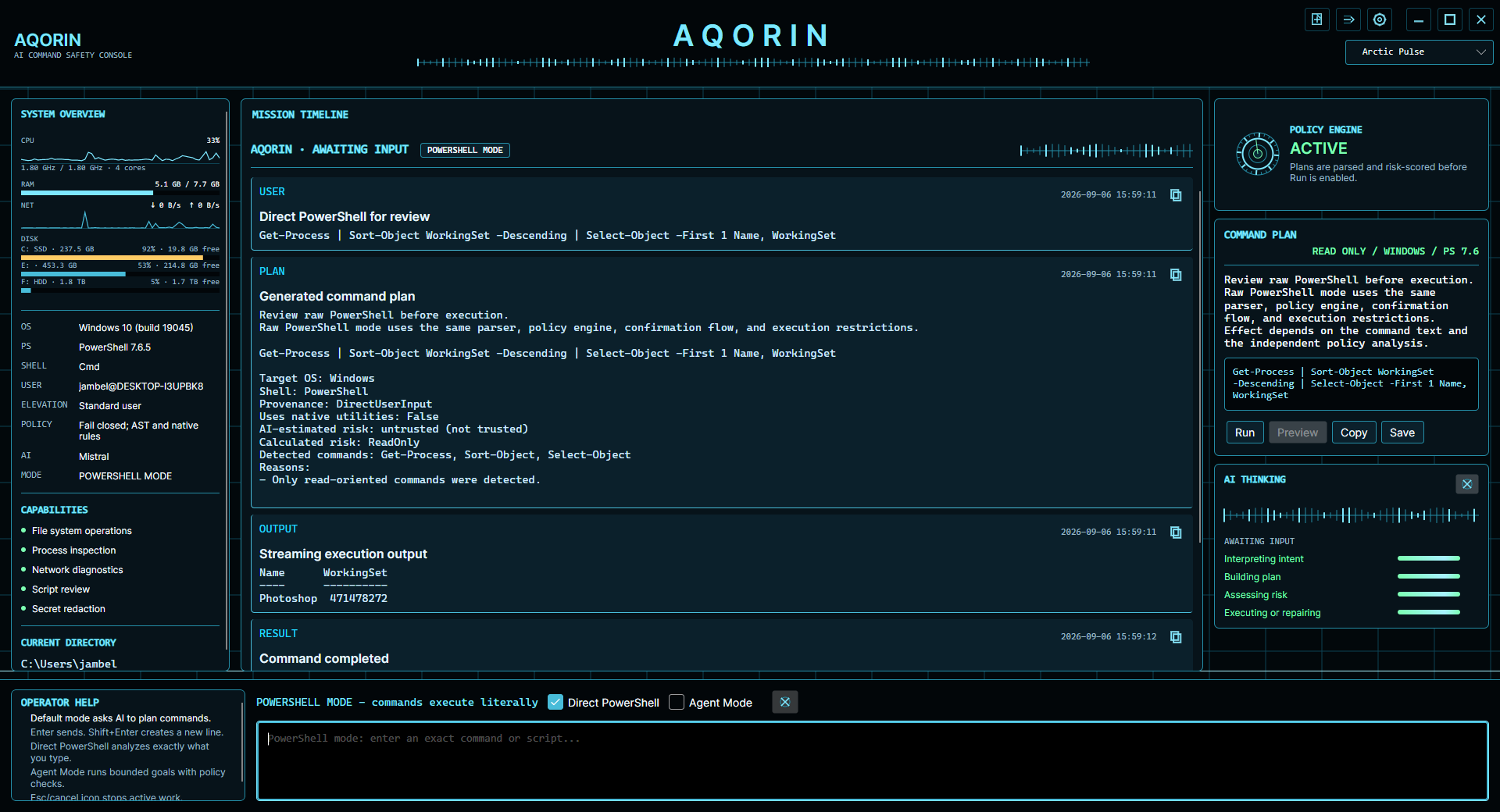 AQORIN Direct PowerShell process RAM example