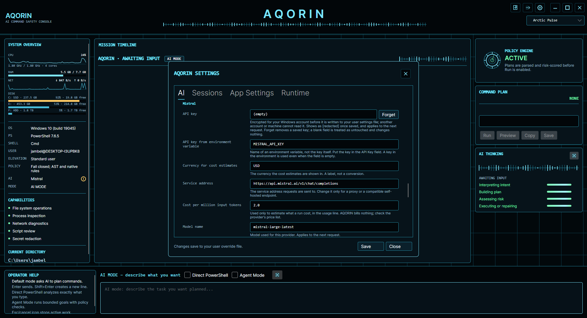 AQORIN provider API key configuration fields